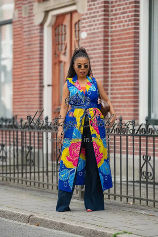 MBALI BLUE AND YELLOW SLEEVELESS DRESS Women’s Dress