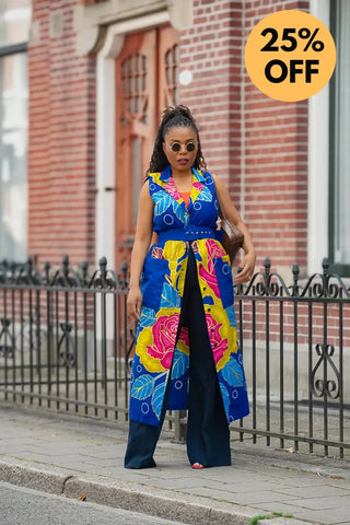 MBALI BLUE AND YELLOW SLEEVELESS DRESS Women’s Dress