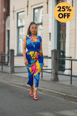 MBALI BLUE AND YELLOW SLEEVELESS DRESS Women’s Dress