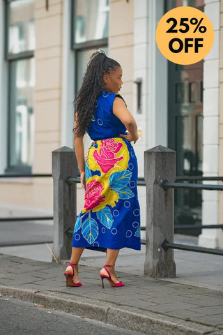 MBALI BLUE AND YELLOW SLEEVELESS DRESS Women’s Dress