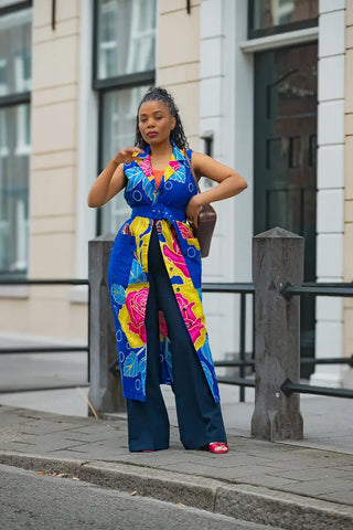 MBALI BLUE AND YELLOW SLEEVELESS DRESS Women’s Dress