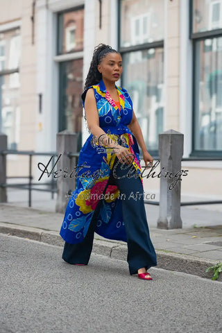 MBALI BLUE AND YELLOW SLEEVELESS DRESS Women’s Dress
