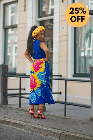 MBALI BLUE AND YELLOW SLEEVELESS DRESS Women’s Dress