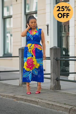 MBALI BLUE AND YELLOW SLEEVELESS DRESS Women’s Dress