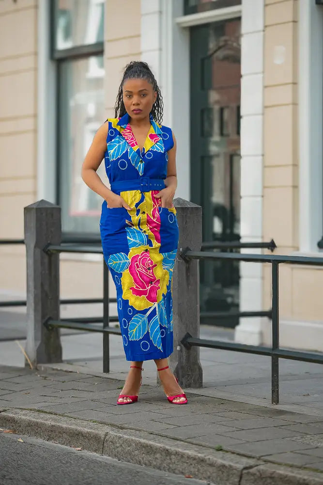 MBALI BLUE AND YELLOW SLEEVELESS DRESS Women’s Dress