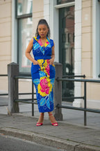 MBALI BLUE AND YELLOW SLEEVELESS DRESS Women’s Dress