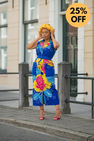 MBALI BLUE AND YELLOW SLEEVELESS DRESS Women’s Dress