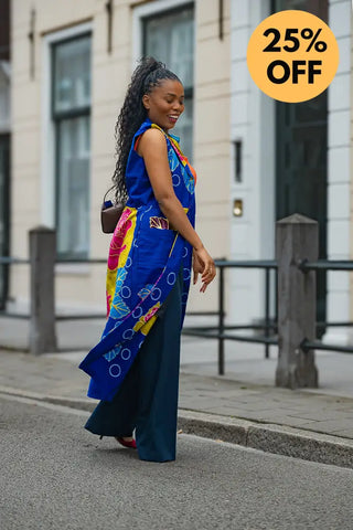 MBALI BLUE AND YELLOW SLEEVELESS DRESS Women’s Dress