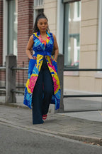 MBALI BLUE AND YELLOW SLEEVELESS DRESS Women’s Dress
