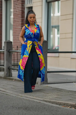 MBALI BLUE AND YELLOW SLEEVELESS DRESS Women’s Dress