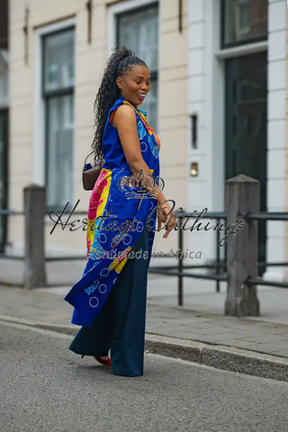 MBALI BLUE AND YELLOW SLEEVELESS DRESS Women’s Dress