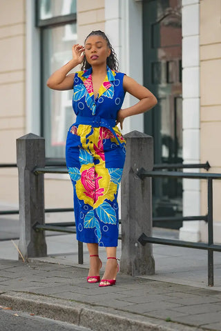 MBALI BLUE AND YELLOW SLEEVELESS DRESS Women’s Dress