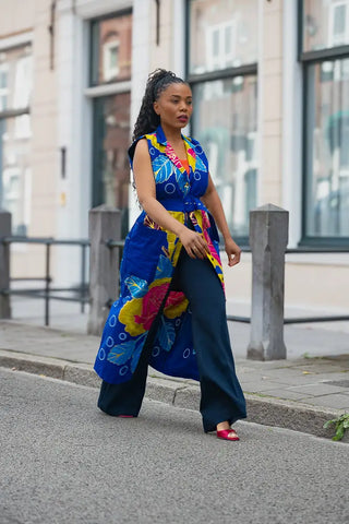 MBALI BLUE AND YELLOW SLEEVELESS DRESS Women’s Dress