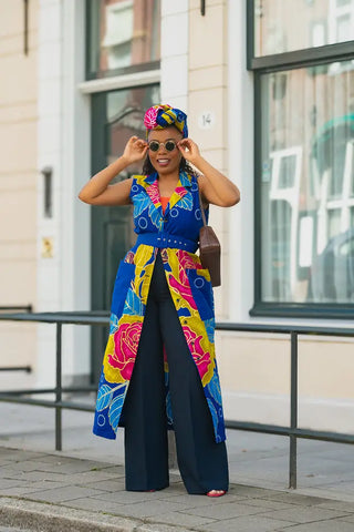 MBALI BLUE AND YELLOW SLEEVELESS DRESS Women’s Dress