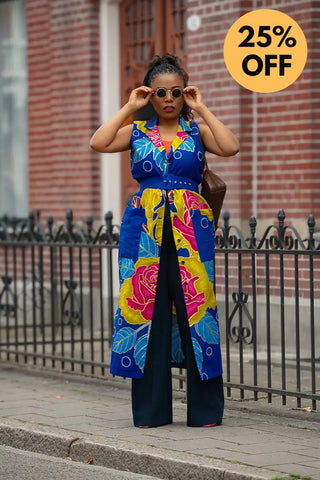 MBALI BLUE AND YELLOW SLEEVELESS DRESS Women’s Dress