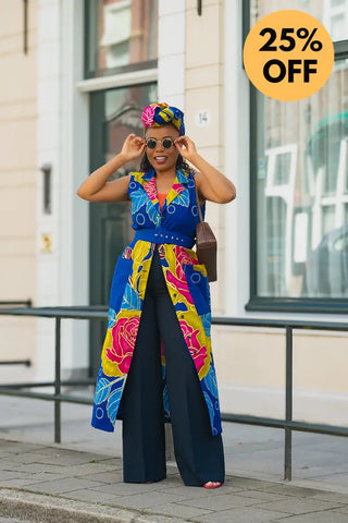 MBALI BLUE AND YELLOW SLEEVELESS DRESS Women’s Dress