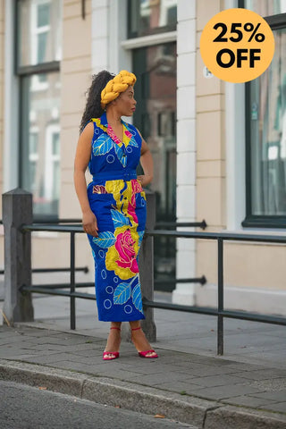 MBALI BLUE AND YELLOW SLEEVELESS DRESS Women’s Dress