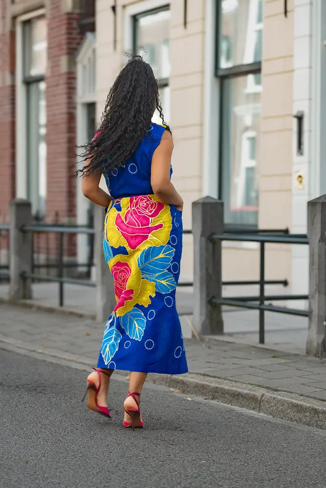 MBALI BLUE AND YELLOW SLEEVELESS DRESS Women’s Dress