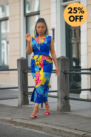 MBALI BLUE AND YELLOW SLEEVELESS DRESS Women’s Dress
