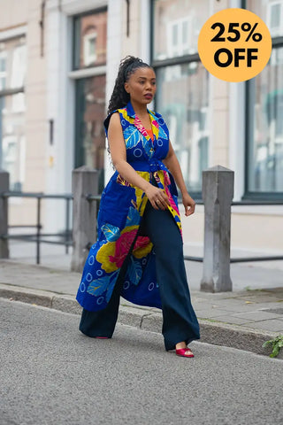 MBALI BLUE AND YELLOW SLEEVELESS DRESS Women’s Dress