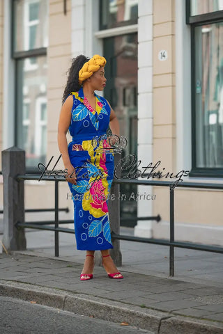 MBALI BLUE AND YELLOW SLEEVELESS DRESS Women’s Dress
