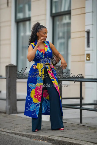 MBALI BLUE AND YELLOW SLEEVELESS DRESS Women’s Dress