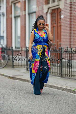 MBALI BLUE AND YELLOW SLEEVELESS DRESS Women’s Dress