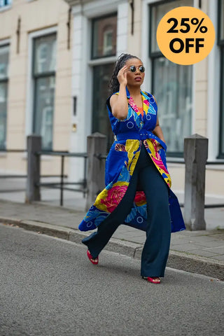 MBALI BLUE AND YELLOW SLEEVELESS DRESS Women’s Dress