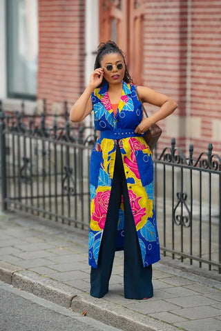 MBALI BLUE AND YELLOW SLEEVELESS DRESS Women’s Dress