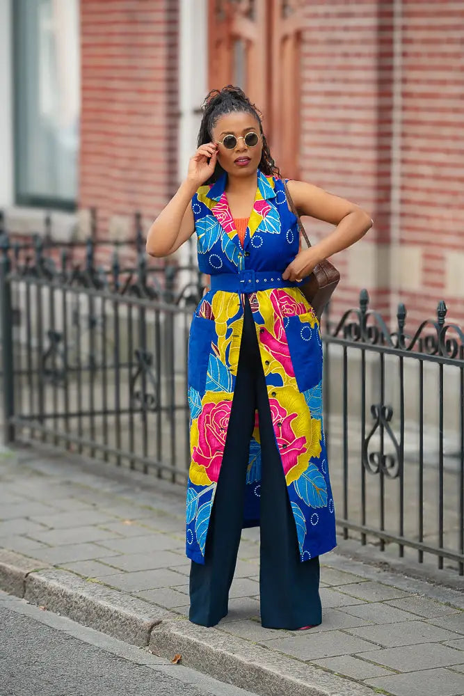 MBALI BLUE AND YELLOW SLEEVELESS DRESS Women’s Dress