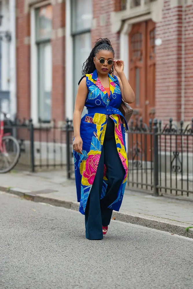 MBALI BLUE AND YELLOW SLEEVELESS DRESS Women’s Dress