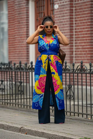 MBALI BLUE AND YELLOW SLEEVELESS DRESS Women’s Dress