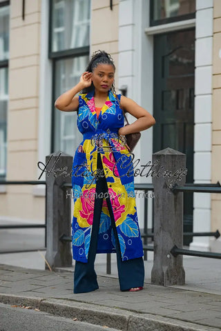 MBALI BLUE AND YELLOW SLEEVELESS DRESS Women’s Dress