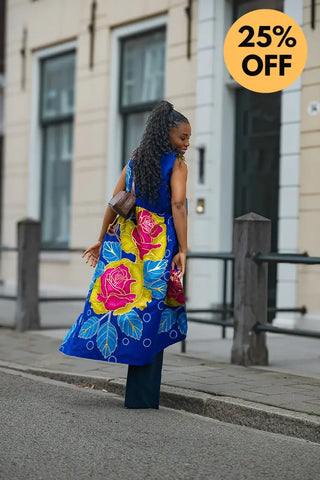 MBALI BLUE AND YELLOW SLEEVELESS DRESS Women’s Dress