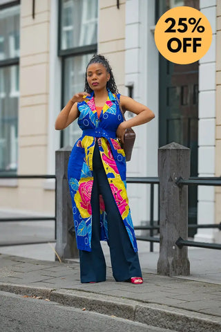 MBALI BLUE AND YELLOW SLEEVELESS DRESS Women’s Dress