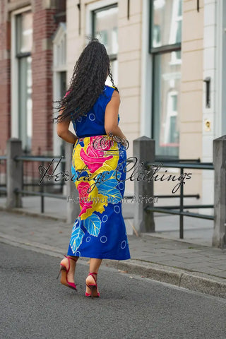 MBALI BLUE AND YELLOW SLEEVELESS DRESS Women’s Dress
