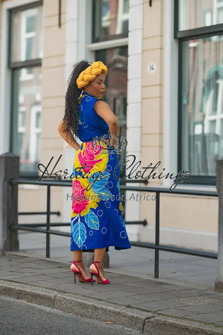 MBALI BLUE AND YELLOW SLEEVELESS DRESS Women’s Dress