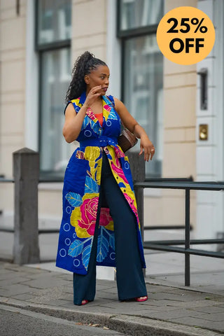 MBALI BLUE AND YELLOW SLEEVELESS DRESS Women’s Dress