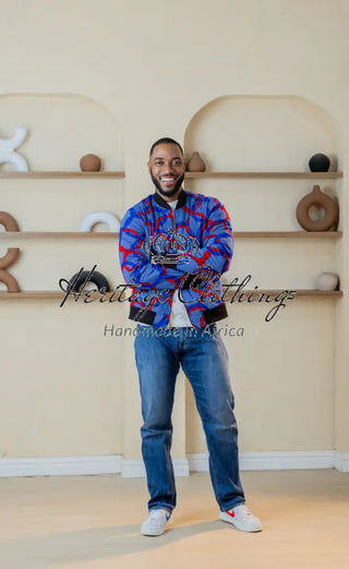 MEN’S AMMA MULTI WAY BLUE AND ORANGE BOMBER JACKET Apparel & Accessories