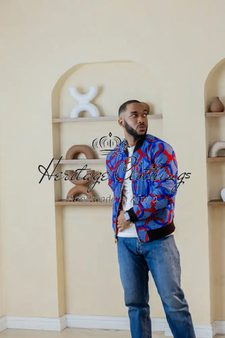 MEN’S AMMA MULTI WAY BLUE AND ORANGE BOMBER JACKET Apparel & Accessories