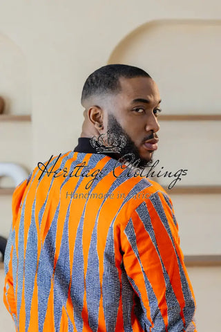 MEN’S AMMA MULTI WAY BLUE AND ORANGE BOMBER JACKET Apparel & Accessories