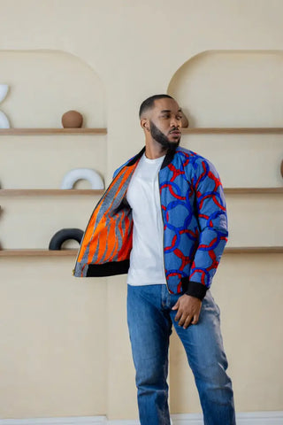 MEN’S AMMA MULTI WAY BLUE AND ORANGE BOMBER JACKET Apparel & Accessories