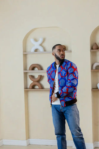 MEN’S AMMA MULTI WAY BLUE AND ORANGE BOMBER JACKET Apparel & Accessories