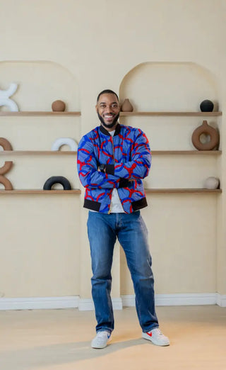 MEN’S AMMA MULTI WAY BLUE AND ORANGE BOMBER JACKET Apparel & Accessories