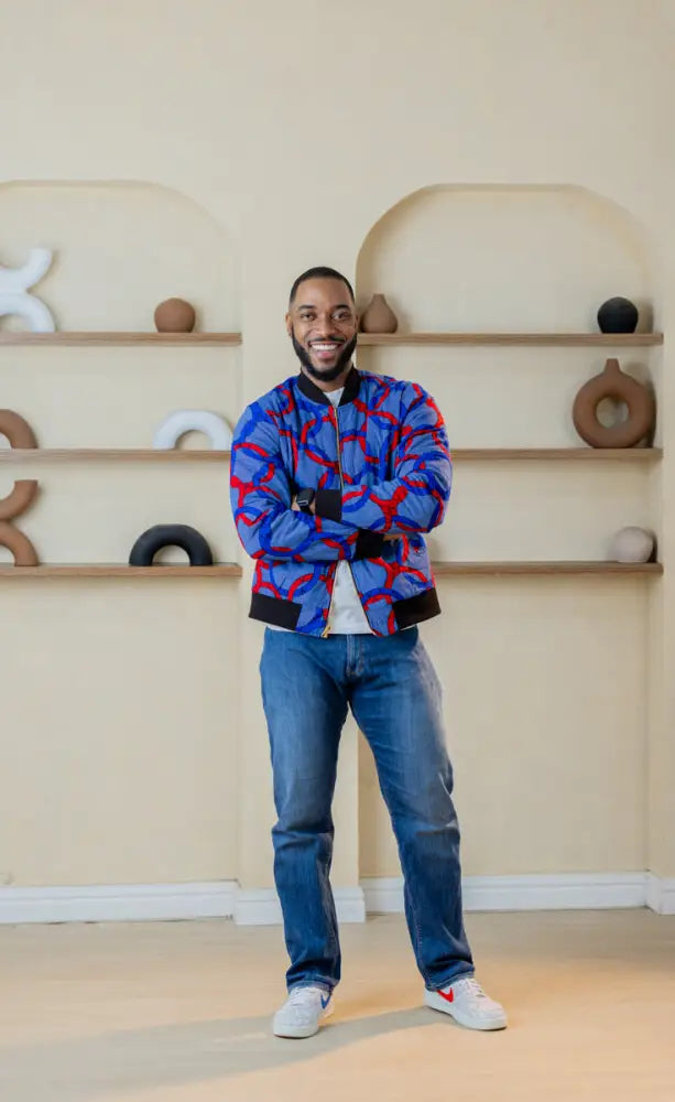 MEN’S AMMA MULTI WAY BLUE AND ORANGE BOMBER JACKET Apparel & Accessories
