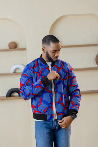 MEN’S AMMA MULTI WAY BLUE AND ORANGE BOMBER JACKET Apparel & Accessories
