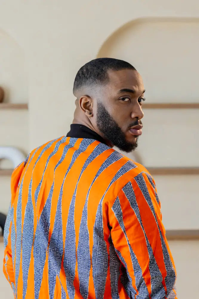 MEN’S AMMA MULTI WAY BLUE AND ORANGE BOMBER JACKET Apparel & Accessories