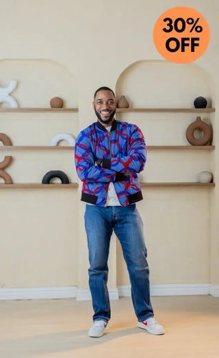 MEN’S AMMA MULTI WAY BLUE AND ORANGE BOMBER JACKET Apparel & Accessories