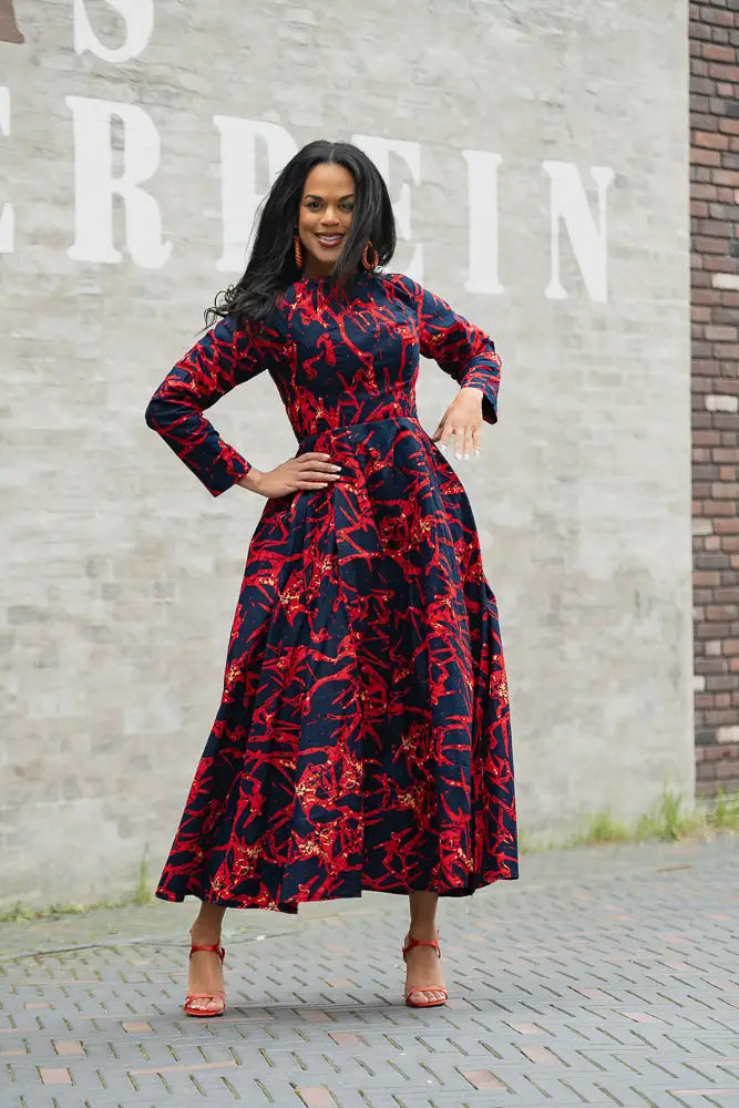 Pre Order Moyo Red and Navy Blue Dress [Ships in 2 weeks]