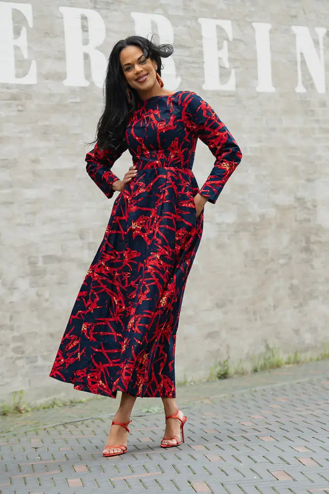 Pre Order Moyo Red and Navy Blue Dress [Ships in 2 weeks]